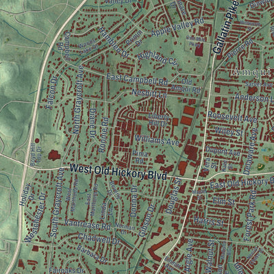 Close-up of the map of Madison, Tennessee print showing street and building detail