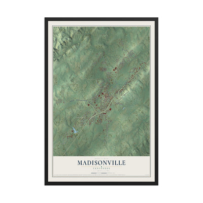 Map of Madisonville, Tennessee, 12 x 18 inch print in a black wood frame
