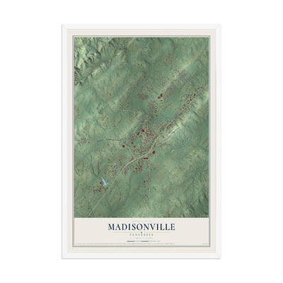 Map of Madisonville, Tennessee, 12 x 18 inch print in a white wood frame