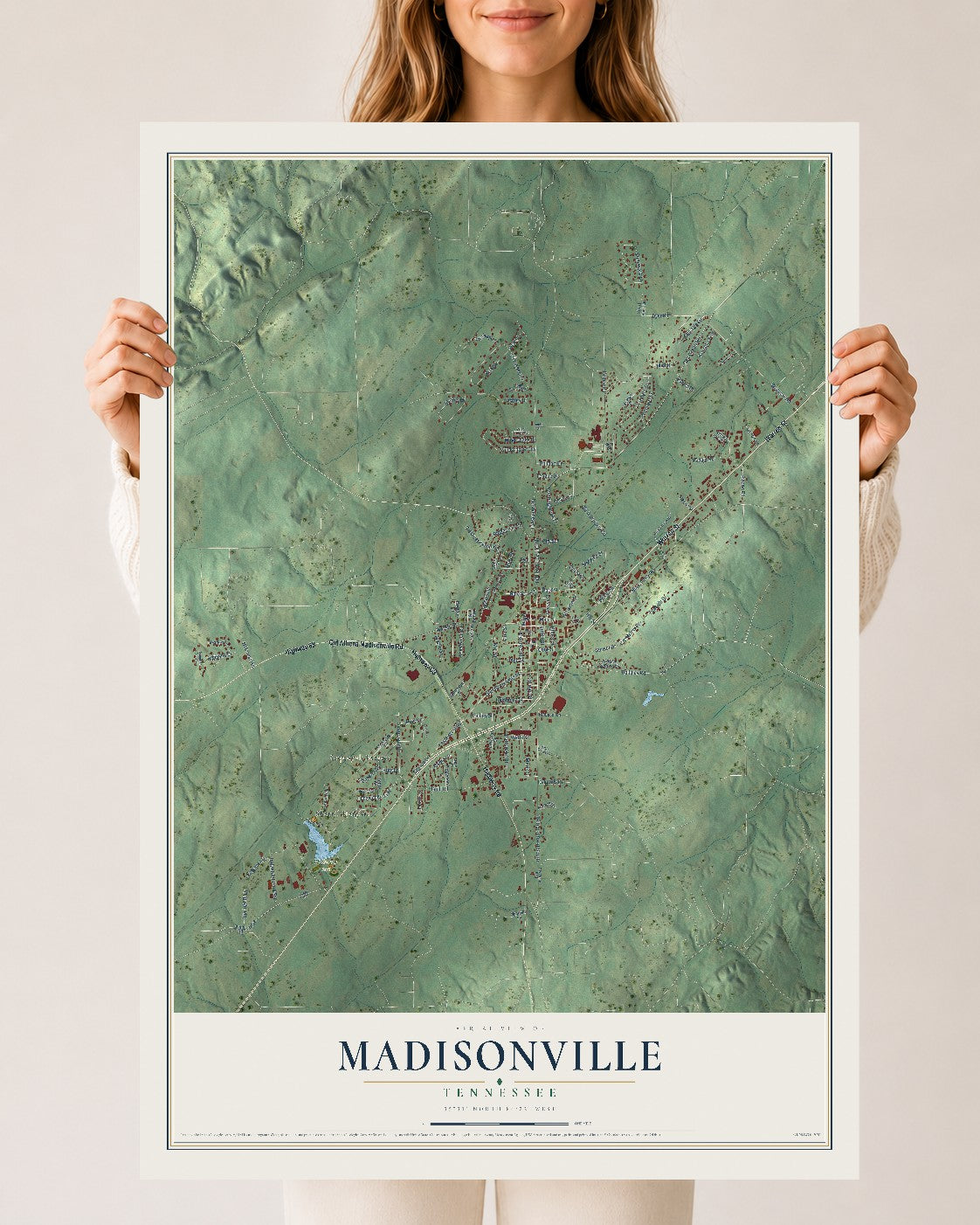Map of Madisonville, Tennessee, 24 x 36 inch unframed archival matte print