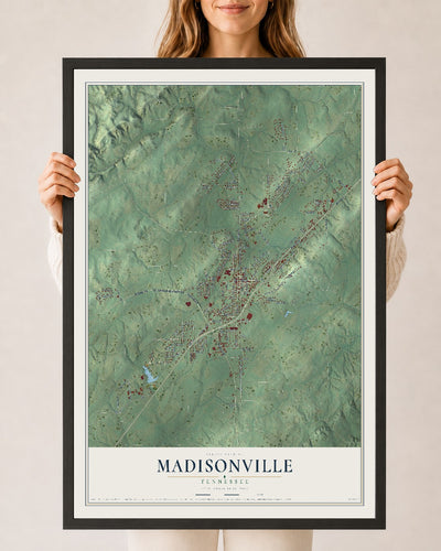 Map of Madisonville, Tennessee, 24 x 36 inch print in a black wood frame