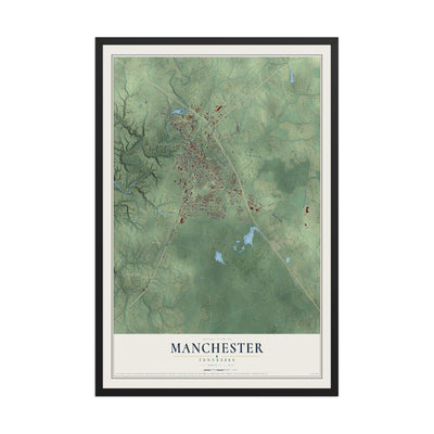 Map of Manchester, Tennessee, 12 x 18 inch print in a black wood frame
