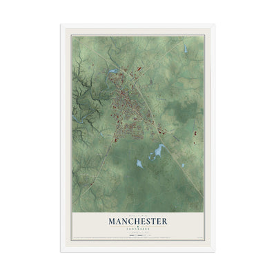 Map of Manchester, Tennessee, 12 x 18 inch print in a white wood frame