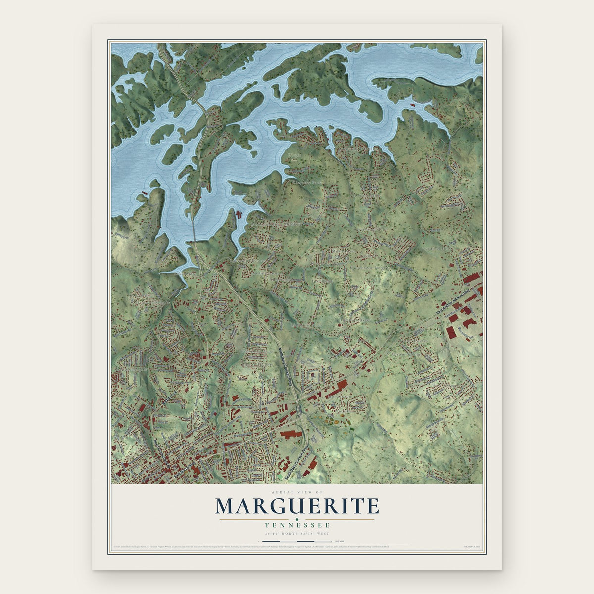 Marguerite, Tennessee map print, the full design