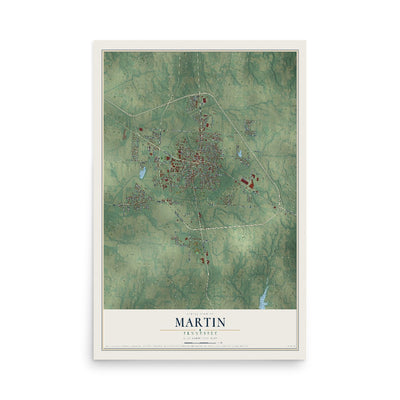 Map of Martin, Tennessee, 12 x 18 inch unframed archival matte print