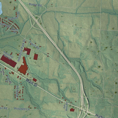 Second close-up of the map of Martin, Tennessee print showing more streets and buildings
