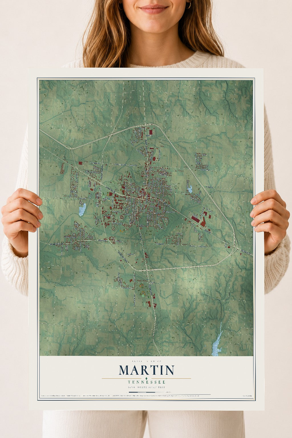 Map of Martin, Tennessee, 18 x 24 inch unframed archival matte print