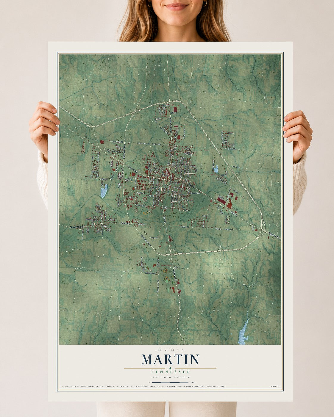 Map of Martin, Tennessee, 24 x 36 inch unframed archival matte print