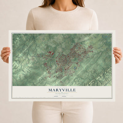 Map of Maryville, Tennessee, 12 x 18 inch unframed archival matte print