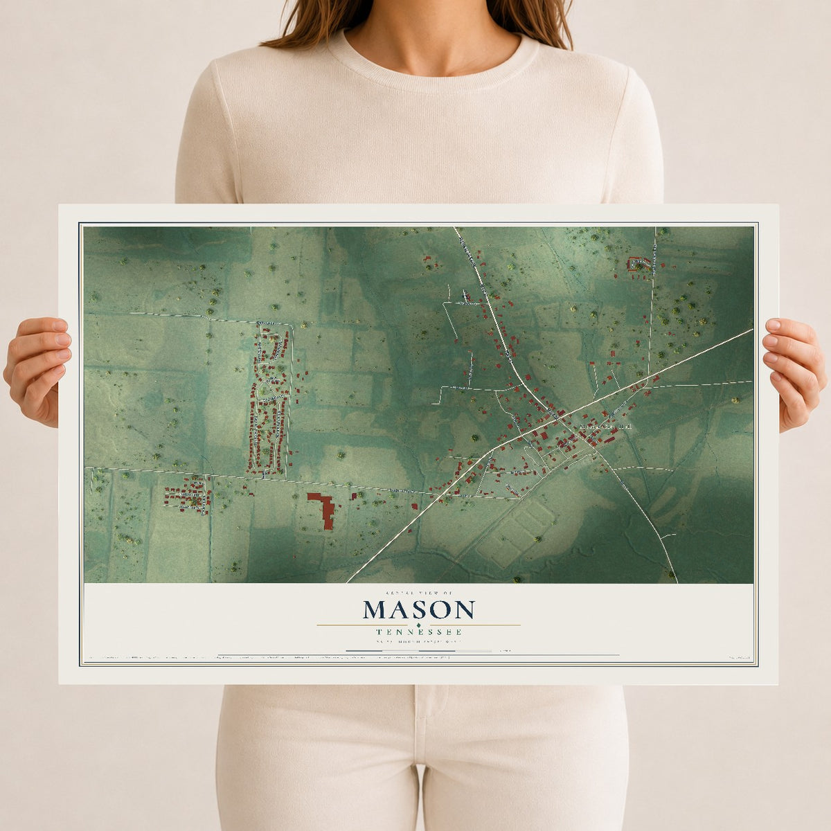 Map of Mason, Tennessee, 12 x 18 inch unframed archival matte print