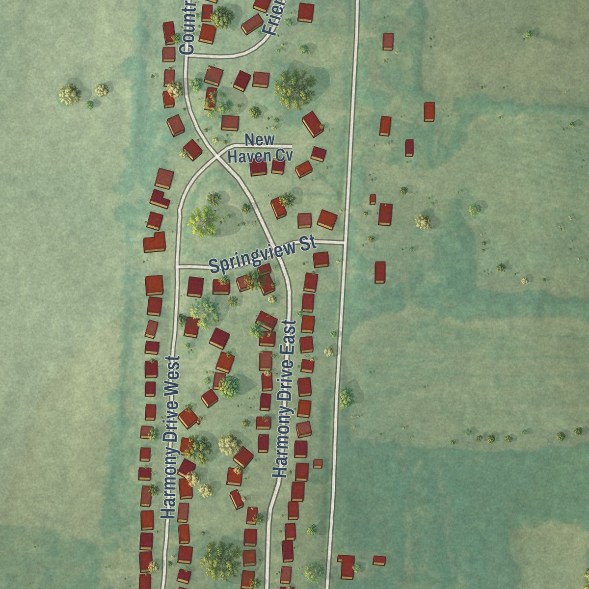 Second close-up of the map of Mason, Tennessee print showing more streets and buildings