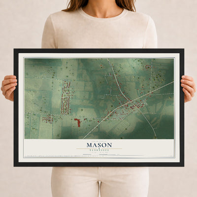 Map of Mason, Tennessee, 12 x 18 inch print in a black wood frame