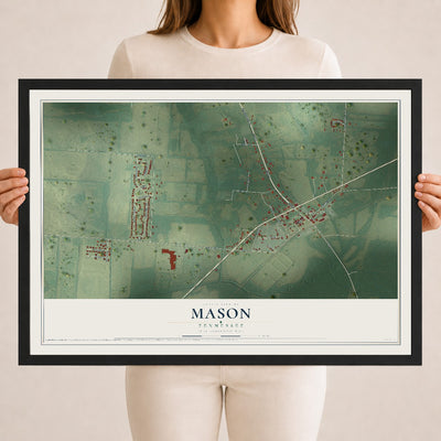 Map of Mason, Tennessee, 18 x 24 inch print in a black wood frame