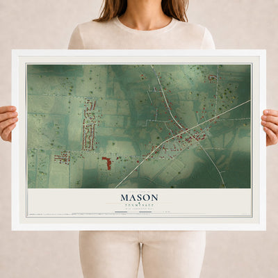 Map of Mason, Tennessee, 18 x 24 inch print in a white wood frame