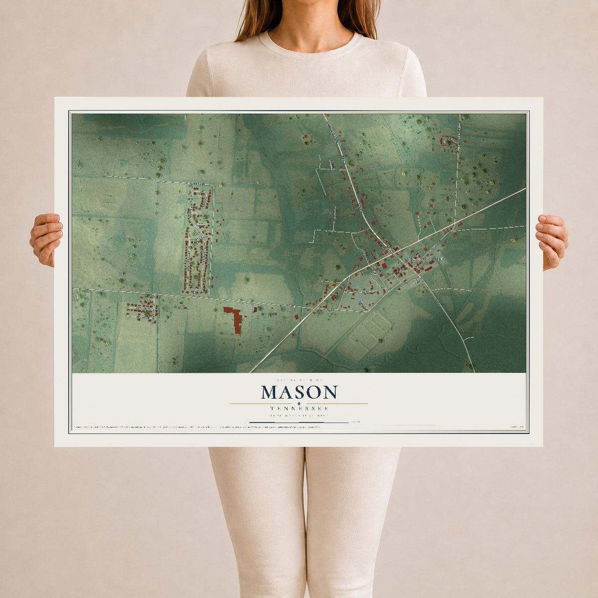 Map of Mason, Tennessee, 24 x 36 inch unframed archival matte print