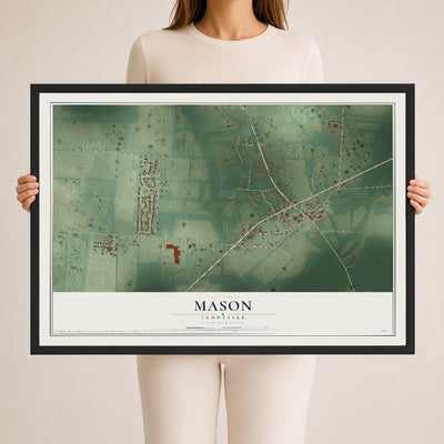 Map of Mason, Tennessee, 24 x 36 inch print in a black wood frame