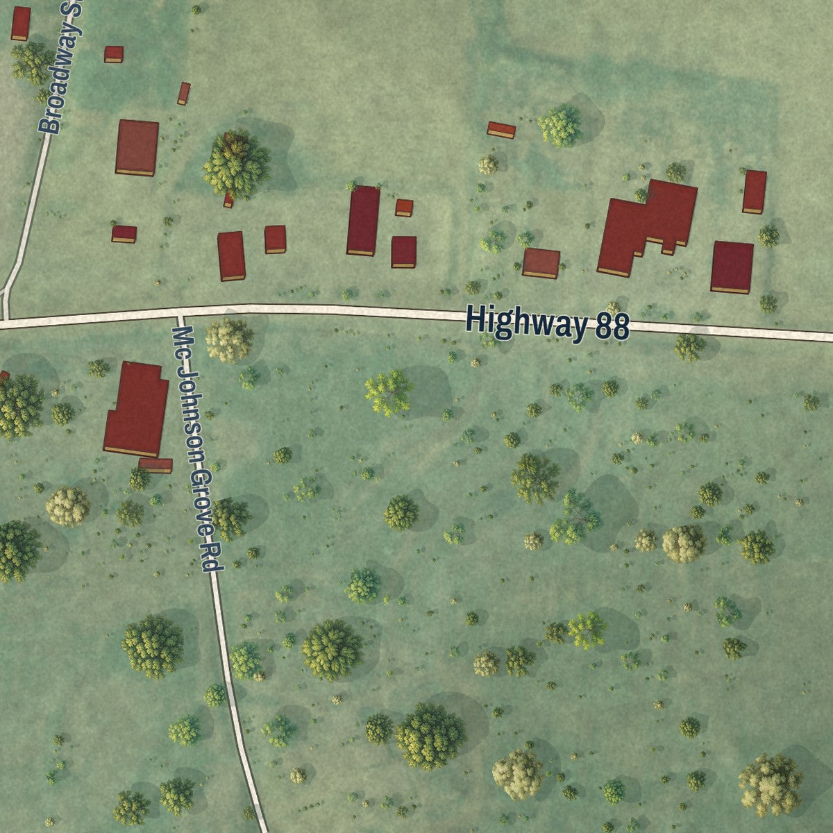 Second close-up of the map of Maury City, Tennessee print showing more streets and buildings