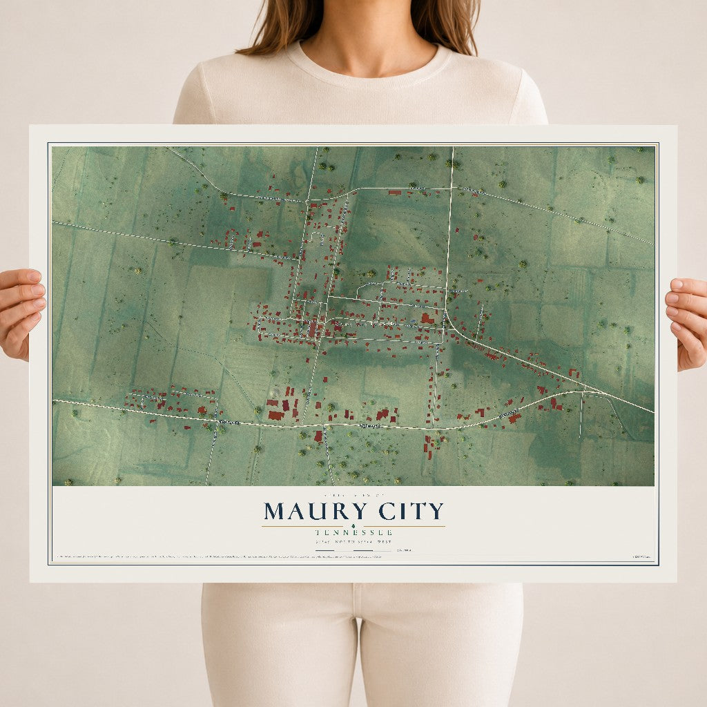 Map of Maury City, Tennessee, 18 x 24 inch unframed archival matte print