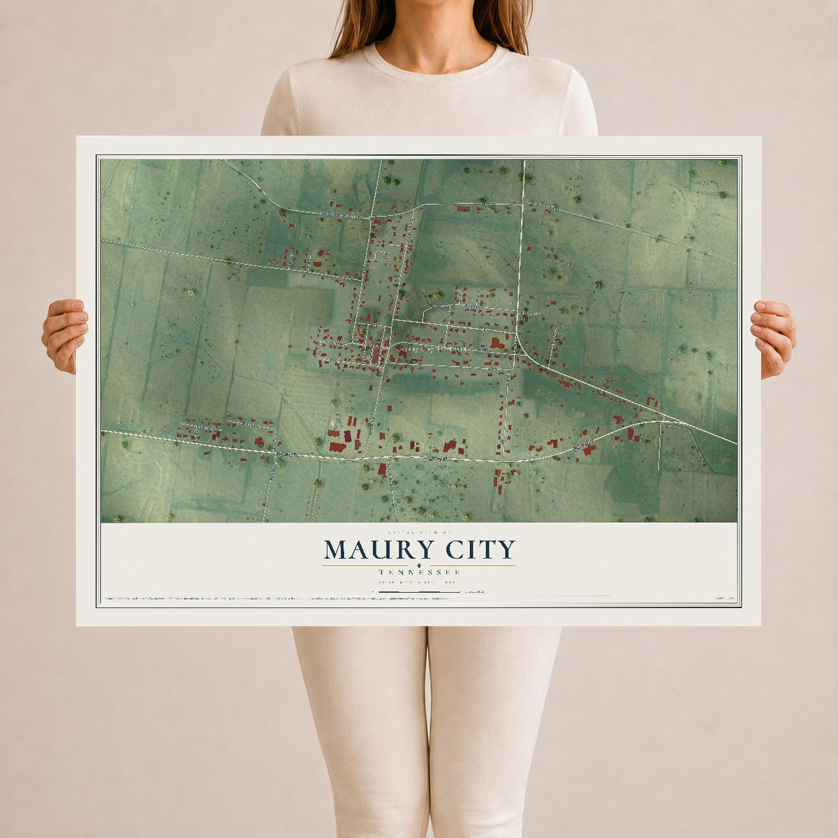 Map of Maury City, Tennessee, 24 x 36 inch unframed archival matte print
