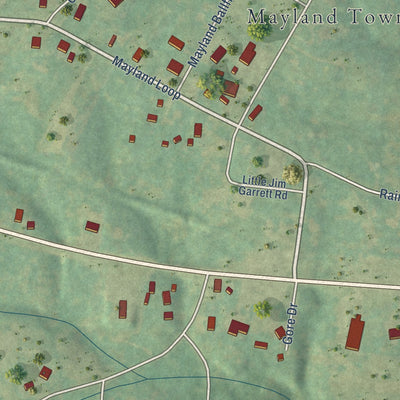Close-up of the map of Mayland, Tennessee print showing street and building detail