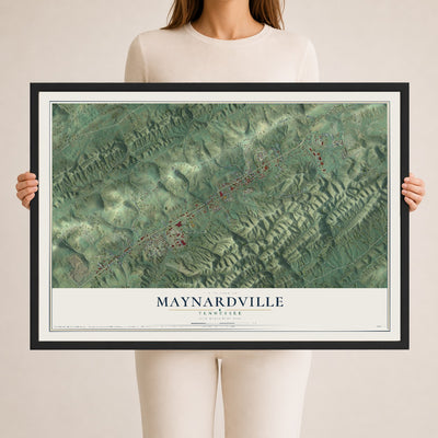 Map of Maynardville, Tennessee, 24 x 36 inch print in a black wood frame