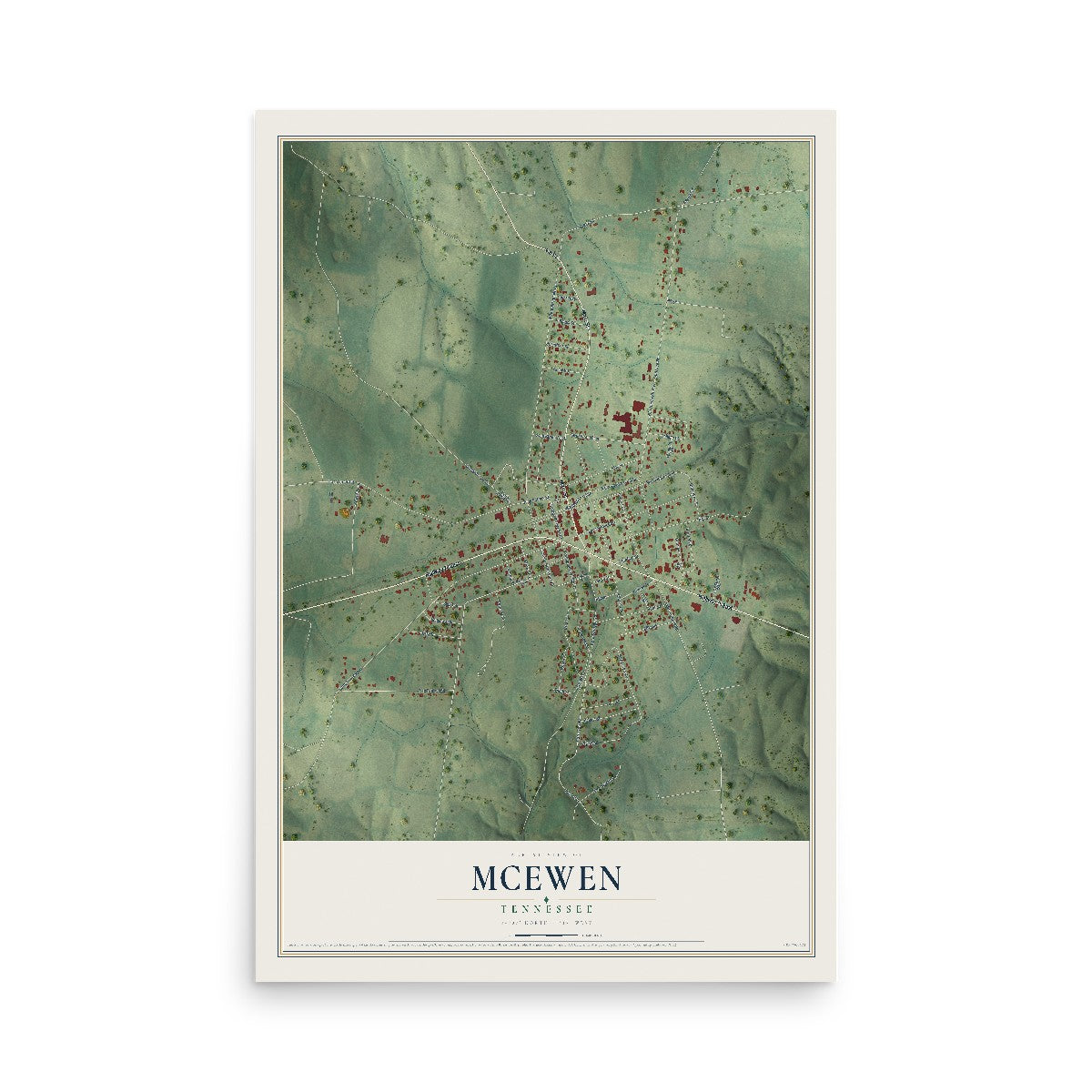Map of McEwen, Tennessee, 12 x 18 inch unframed archival matte print