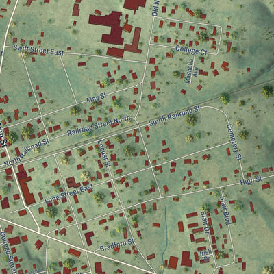 Close-up of the map of McEwen, Tennessee print showing street and building detail