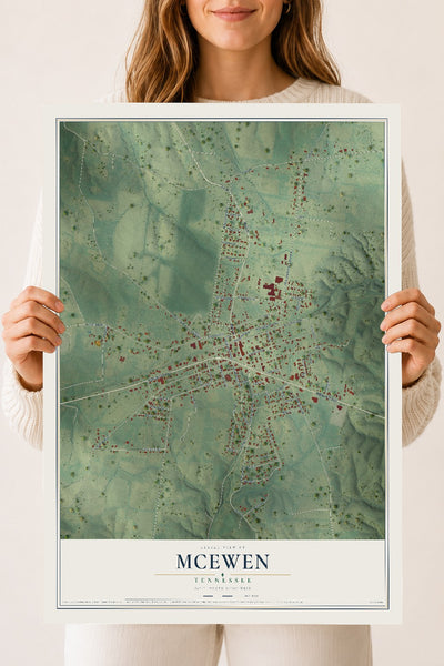 Map of McEwen, Tennessee, 18 x 24 inch unframed archival matte print