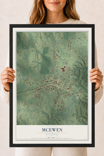 Map of McEwen, Tennessee, 18 x 24 inch print in a black wood frame