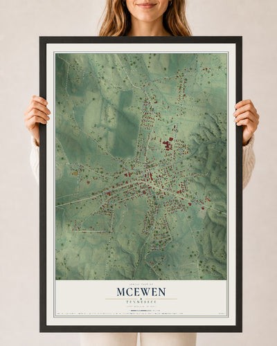 Map of McEwen, Tennessee, 24 x 36 inch print in a black wood frame