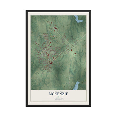 Map of McKenzie, Tennessee, 12 x 18 inch print in a black wood frame