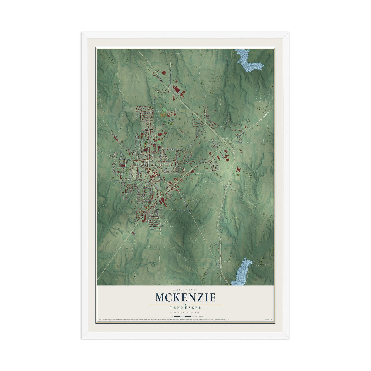 Map of McKenzie, Tennessee, 12 x 18 inch print in a white wood frame