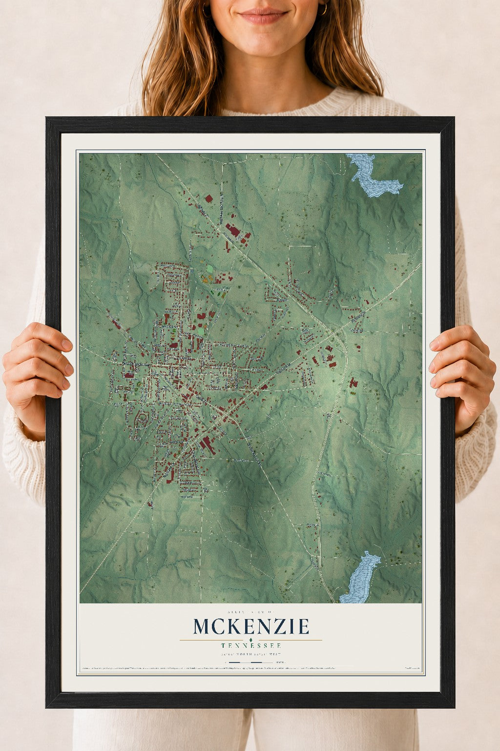 Map of McKenzie, Tennessee, 18 x 24 inch print in a black wood frame