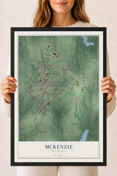 Map of McKenzie, Tennessee, 18 x 24 inch print in a black wood frame