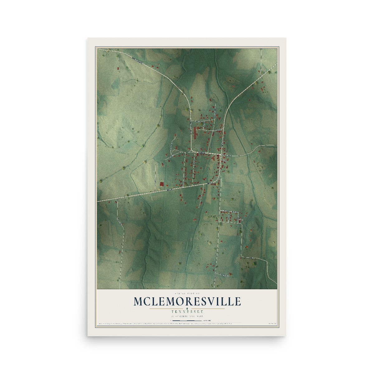 Map of McLemoresville, Tennessee, 12 x 18 inch unframed archival matte print