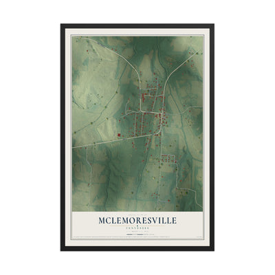 Map of McLemoresville, Tennessee, 12 x 18 inch print in a black wood frame