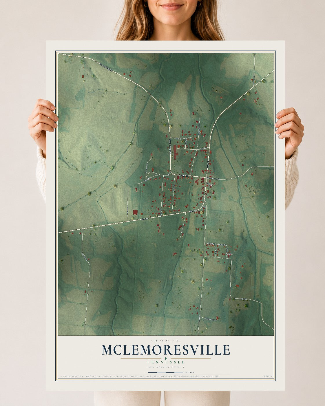 Map of McLemoresville, Tennessee, 24 x 36 inch unframed archival matte print