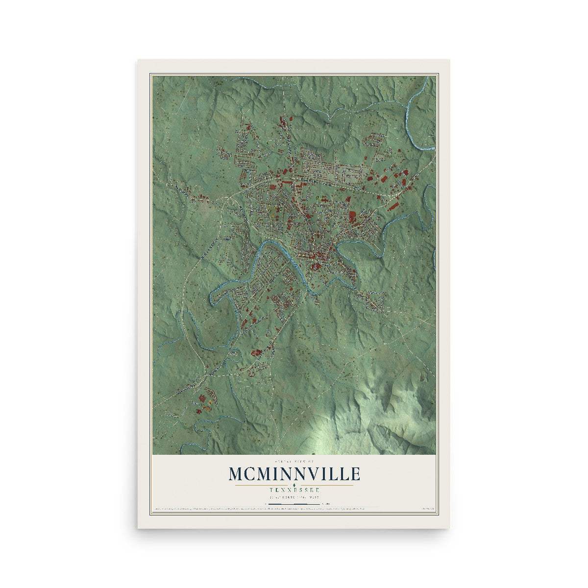 Map of McMinnville, Tennessee, 12 x 18 inch unframed archival matte print