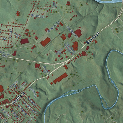 Second close-up of the map of McMinnville, Tennessee print showing more streets and buildings