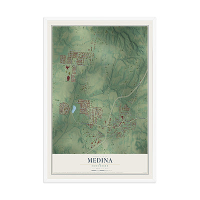 Map of Medina, Tennessee, 12 x 18 inch print in a white wood frame