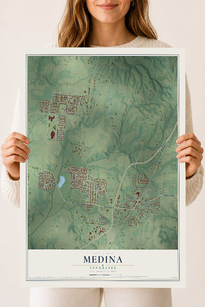 Map of Medina, Tennessee, 18 x 24 inch unframed archival matte print