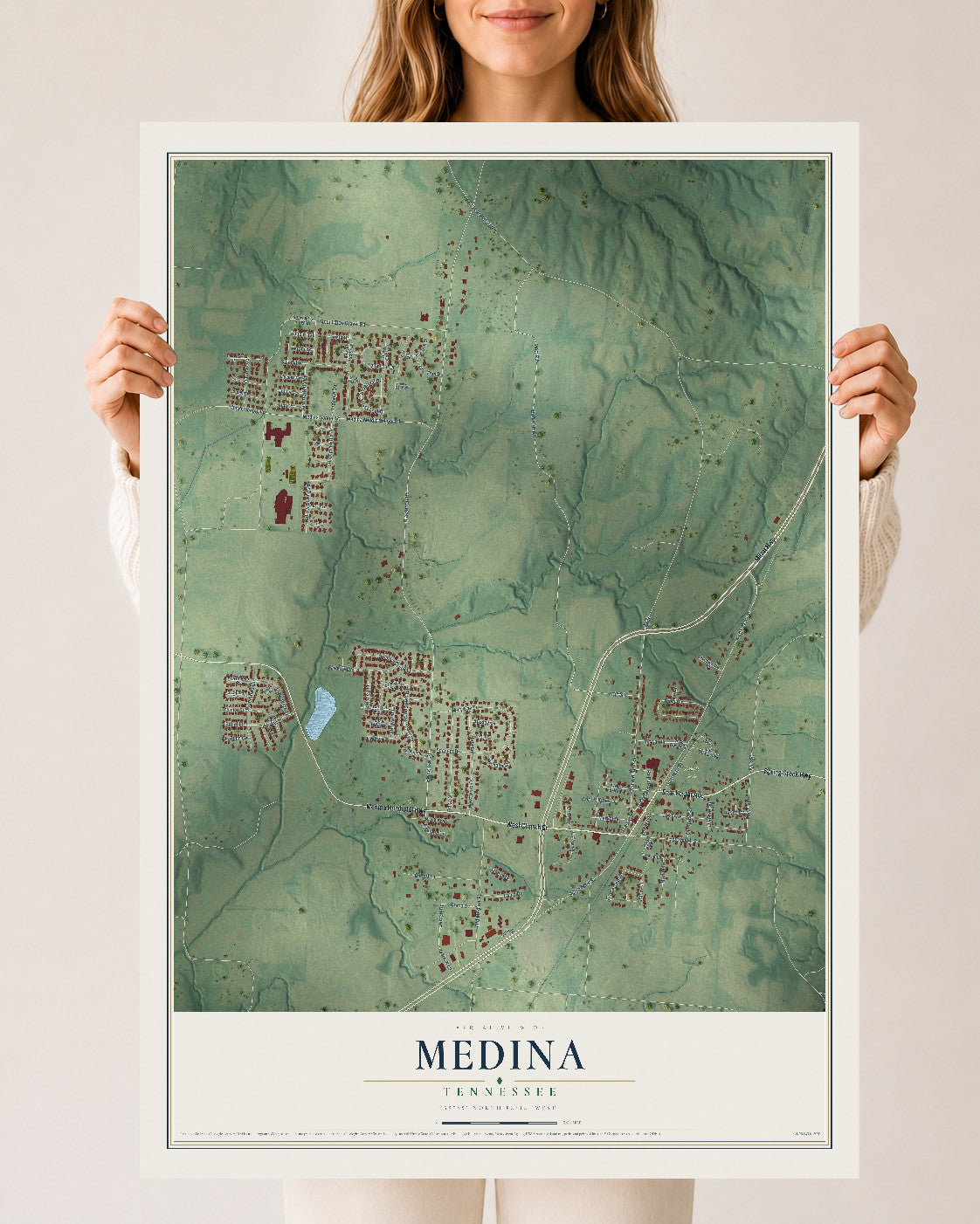 Map of Medina, Tennessee, 24 x 36 inch unframed archival matte print
