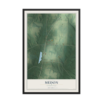 Map of Medon, Tennessee, 12 x 18 inch print in a black wood frame