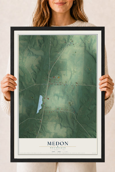 Map of Medon, Tennessee, 18 x 24 inch print in a black wood frame