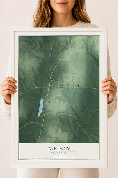 Map of Medon, Tennessee, 18 x 24 inch print in a white wood frame