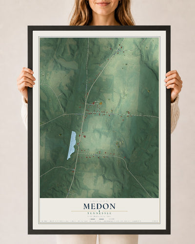 Map of Medon, Tennessee, 24 x 36 inch print in a black wood frame