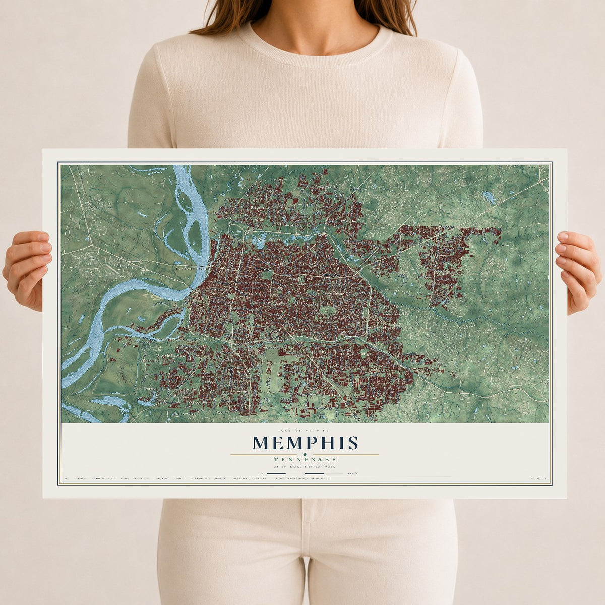 Map of Memphis, Tennessee, 12 x 18 inch unframed archival matte print