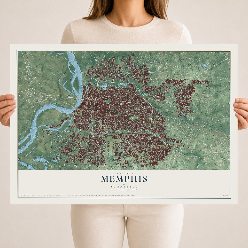 Map of Memphis, Tennessee, 18 x 24 inch unframed archival matte print