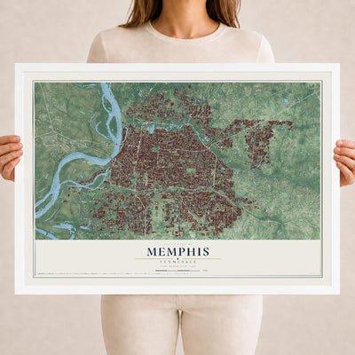 Map of Memphis, Tennessee, 18 x 24 inch print in a white wood frame
