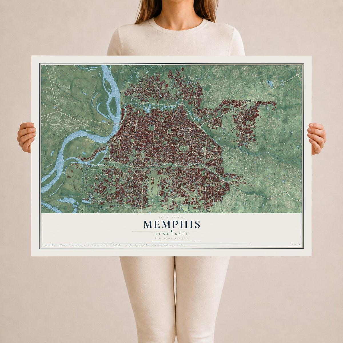 Map of Memphis, Tennessee, 24 x 36 inch unframed archival matte print
